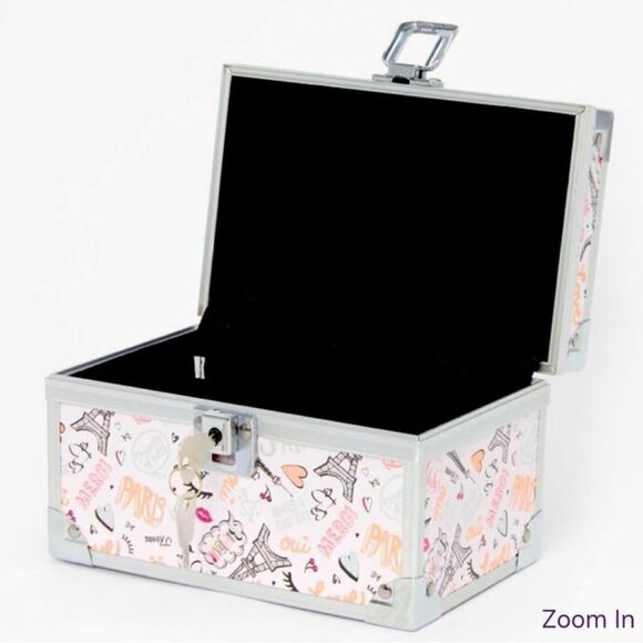 Claire’s Paris Themed Doodles Blush Pink Fuchsia Gold Balck Silver Trim Box Case - Picture 2 of 10